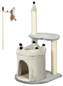PawHut Copac Zgârieturi Pisici 86cm Multi-Nivel cu Casuță Pat Plus Jocuri Gri | Aosom Romania