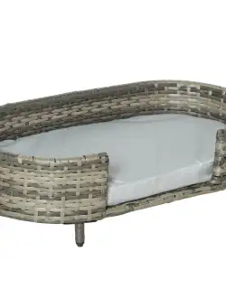 PawHut Culcuș pentru Câini de Talie Mică și Medie din Ratan, Pernă Impermeabilă și Lavabilă, 74x42x21 cm, Maro și Gri | Aosom Romania