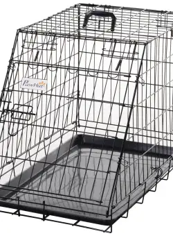 PawHut Cușcă de Transport pentru Câini, Metal și PP, Formă Trapezoidală pentru Mașină, cu Mâner, 76x48x55cm, Negru | Aosom Romania