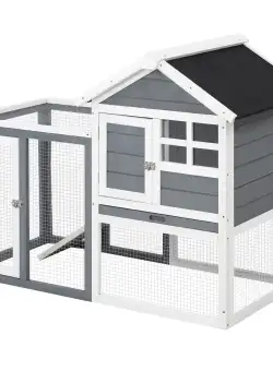 PawHut Cusca Exterior pentru Iepuri și Rozătoare, Lemn Gri, Design Rezistent la Intemperii, Spațiu Generos, Gri | Aosom Romania