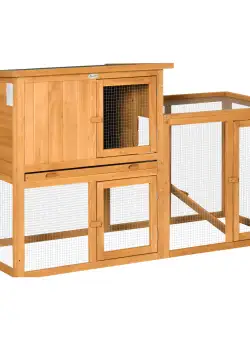 PawHut Cusca Iepuri 2 Nivele Lemn Brad Otel 141x49x86cm Portocaliu | Aosom Romania