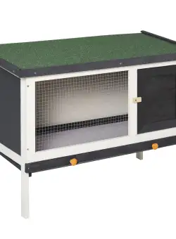 PawHut Cusca Iepuri Lemn Brad Tavă Detașabilă 90x45x65cm Negru Alb Verde | Aosom Romania