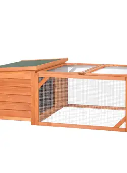 PawHut Cusca pentru iepuri cu casuta si zona ingradita, 125.5 x 100 x 49 cm, Lemn, Maro / Verde