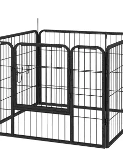 PawHut Gard Metalic Pliabil pentru Câini Interior/Exterior Ușă Zăvor Tăruși, 82x82x60cm, Gri | Aosom Romania