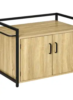 PawHut Mobilier Litiera Pisici Ridicat, Lemn și Oțel, 82.3x51x54cm, Design Industrial, Lemn și Negru | Aosom Romania