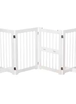 PawHut Poartă de Siguranță Extensibilă, Gard Protecție Câini, Spațiu Sigur, Lemn/Metal, 215x38x75 cm, Alb | Aosom Romania