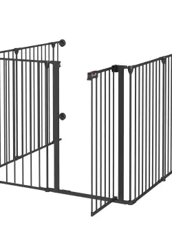 PawHut Poarta Pliabila pentru Caini de Talie Medie Siguranta Modulara Metal si Plastic 123x102x90cm Negru | Aosom Romania