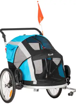 PawHut Remorcă Bicicletă pentru Câini, Pliabilă, 2 în 1, Siguranță Maximă, 150x82x98/108 cm, Albastru | Aosom Romania