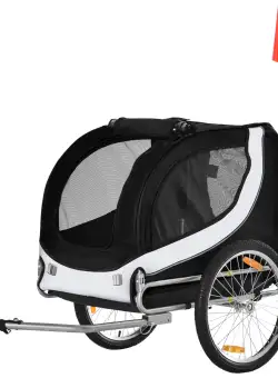 PawHut Rimorchio per Animali Domestici Pieghevole da Bicicletta, bianco e nero, 130x90x110cm