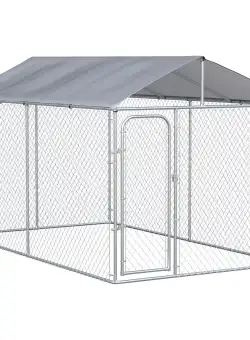 PawHut Țarc pentru Câini din Metal Galvanizat, Acoperiș Oxford, 400x230x232 cm, Argintiu | Aosom Romania