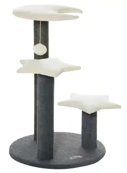 PawHut Turn de Cățărat pentru Pisici, Stâlp de Zgâriat din Sisal, Minge, 44x44x74 cm, Gri și Alb | Aosom Romania