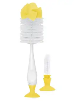 Perie de curatat biberoane Lorelli, tetine si cani cu ventuza pentru fixare, Galben