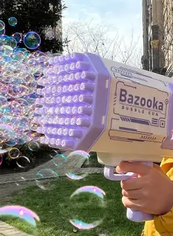 Pistol-mitraliera electric pentru baloane de sapun, 69 orificii, Bazooka Bubble Gun, incarcare USB