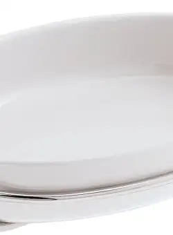 Platou oval cu suport metalic Sambonet New Living 44x27cm alb- inox