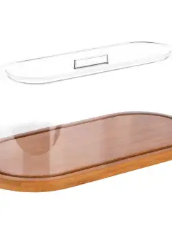 Platou oval Paderno cu capac transparent 28z14cm h 11.5cm lemn stejar