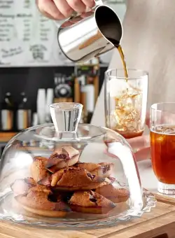 Platou servire rotund sticla cu capac Pasabahce Mini Patisserie 15 x 26 cm