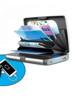 Portofel cu acumulator si protectie antiscanare carduri