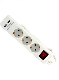 Prelungitor electric cu 3 prize si 2 porturi USB Troy 24023, 1.4 m