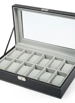 PREMIUM Cutie depozitare ceasuri 12 spatii - Piele Eco