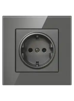 Priza Techstar® Crystal TS1, Sticla Securizata, Simpla, Culoare Gri Metal, 16A