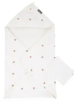 Prosop cu gluga si manusa de baie Childhome Jerse/Frotir 80x80 cm, Inimioare