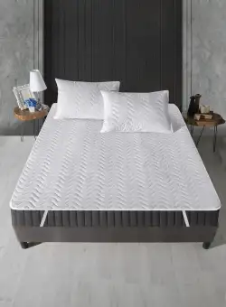 Protectie saltea Quilted Alez, Alb, 100% bumbac, 200 x 200 cm
