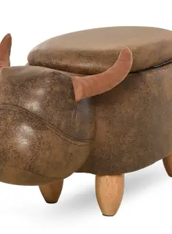 Puf Cutie in Forma de Bivol, Taburet Suport de Picioare cu Structura din Lemn si Sezut Capitonat, 62x35x36cm, Maro HOMCOM | Aosom RO