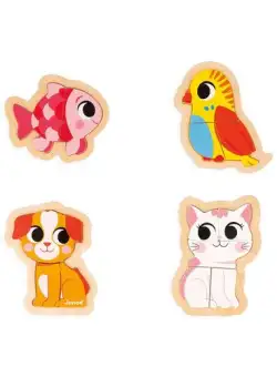 Puzzle progresiv, Janod, Animale de companie, 14 piese, 2 ani+