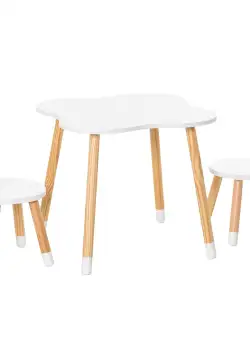 Qaba Set de Masa si Scaun din Lemn pentru Copii, Ideal pentru Arte, Mese, Teme, Masa de Activitati pentru Copii Draguta pentru Varsta de 3 ani +, Gri