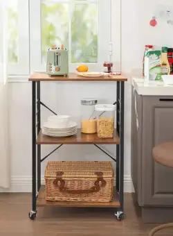 Raft Bucatarie Cu Role Vintage Maro Rustic, 60 Cm