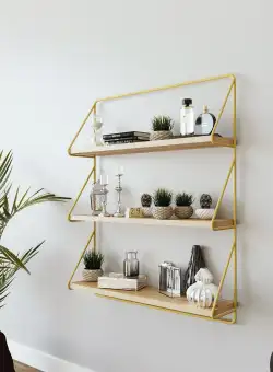 Raft De Bucatarie cu 3 Rafturi cadru Metal, Aur, 60 X 80 X 18 Cm