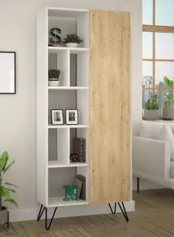 Raft de carti Jedda alb / stejar