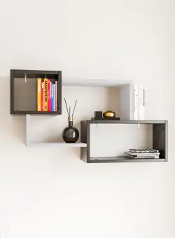 Raft de perete Ayder, Nuc - Alb - Gri, 90 x 51 x 20 cm