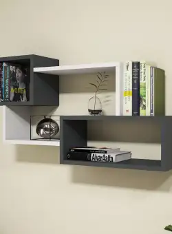 Raft de perete Domino, Antracit / Alb, 91 x 51 x 20 cm