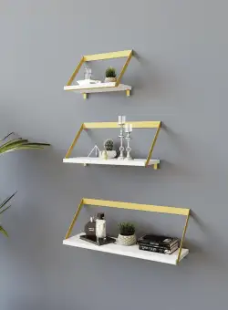 Raft De Perete Düsseldorf cu 3 Rafturi, Aur, 80 X 30 X 25 Cm