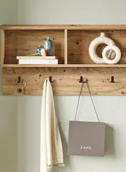 Raft de perete Omer cu carlig, Alb - Stejar - Gri, 92 x 51 x 19 cm