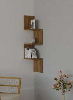 Raft de perete Zikzak, Nuc, 25 x 106 x 25 cm