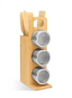 Raft magnetic pentru condimente - set de scule din bambus - 7 piese - 80 x 135 x 275 mm