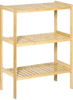 Raft Multifuncțional HOMCOM din Bambus cu 3 Nivele, Design Natural, 62x33x80 cm, Culoare Lemn | Aosom Romania