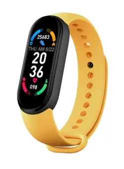 Resigilat Bratara Fitness Techstar® M6, Ecran 0.96 inch inch, Bluetooth 4.2, IP66, Monitorizare Puls, Tensiune, Temperatura, Oxigen, Calitate Somn, Galben