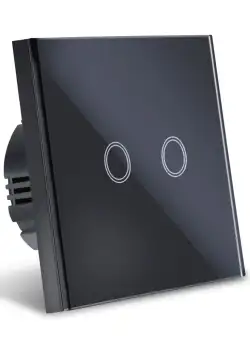 Resigilat Intrerupator Smart Touch Techstar®, Wireless 2.4GHz, Sticla Securizata, Design Modern, Iluminare LED, 2 Faze, Negru