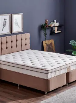 Saltea dublă, bază și tăblie Helen, Maro deschis, 150x25x200 cm