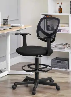 Scaun De Birou Ergonomic Cu Cotiere, Pivotant, Reglabil Pentru Picioare, Negru