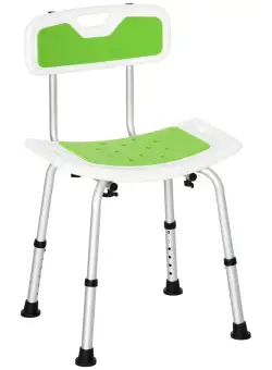 Scaun de Dus HOMCOM pentru Seniori, Reglabil pe Înălțime, cu Spătar, Antialunecare, 51.5x49.5x68.5-81cm, Verde | Aosom Romania