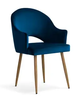 Scaun tapitat cu catifea-picioare metalice Goda Navy Blue BL86/Oak-l54xA58xH87cm