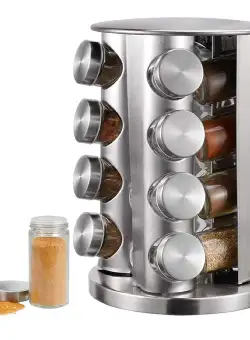 Set 16 recipiente sticla pentru condimente cu suport rotativ