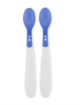 Set 2 lingurite termosensibile, Plastic, non-toxic si non-alergic, fara BPA, 6 luni+, Blue