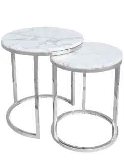 Set 2 masute de cafea Camelio L alb/silver si marmura