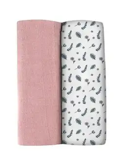 Set 2 Museline Beaba bumbac 120x120 cm Bridal Pink/Flowery Countryside