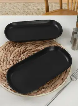 Set 2 Platouri Ovo Nero, Negru mat, 26 x 12 x 3 cm